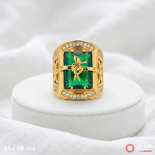 Gold Plated Krishna On Green Stone Awesome Design Ring for Men SR-024