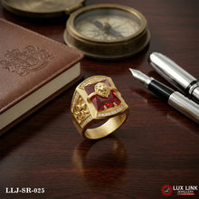 Lion Amazing Red Diamond Design Gold Plated Ring for Men SR-025