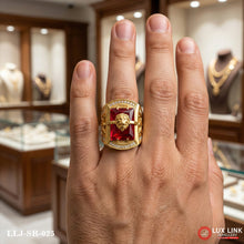 Lion Amazing Red Diamond Design Gold Plated Ring for Men SR-025