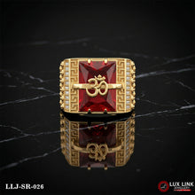 Red Stone With Om Diamond Fashionable Design Gold Plated Ring For Men- SR-026