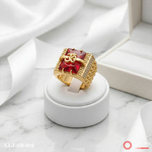 Red Stone With Om Diamond Fashionable Design Gold Plated Ring For Men- SR-026