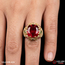 Gold Plated Red Stone With Diamond Funky Design Ring For Men SR- 029