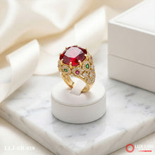 Gold Plated Red Stone With Diamond Funky Design Ring For Men SR- 029